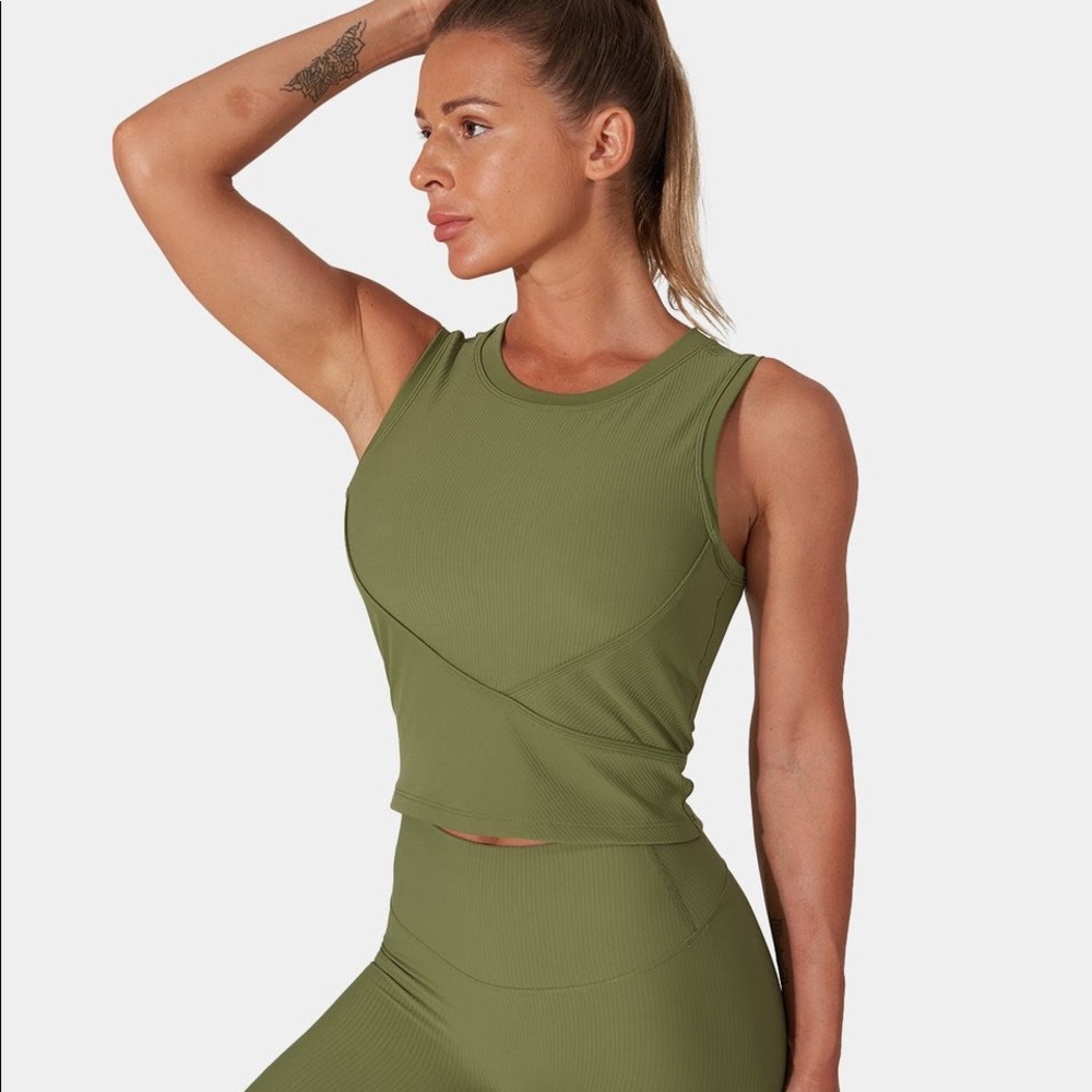 Halara Ribbed-Knit Crossover Cropped Tank Top